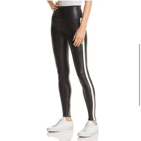 SPANX Women’s Faux Leather Stripe Leggings Size: S Color: Black/White NWT. - Picture 1 of 16